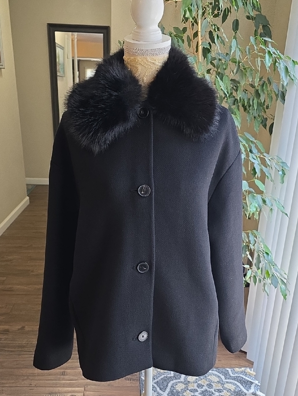 NWT Zara Black Coat with Faux Fur Collar